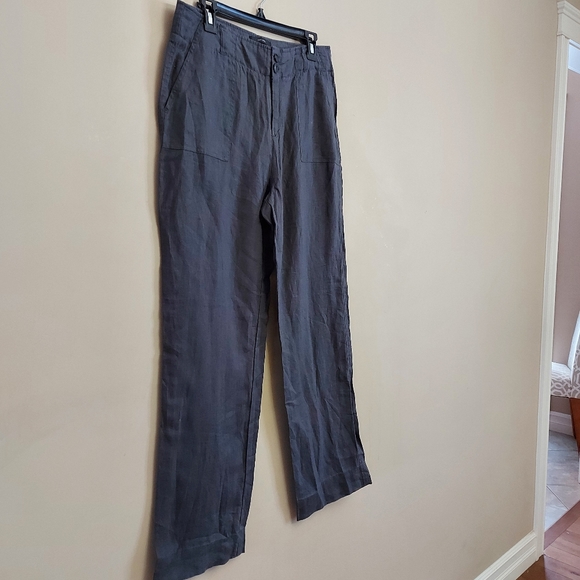 Tahari High Rise Wide Leg Linen Pants - Picture 2 of 6